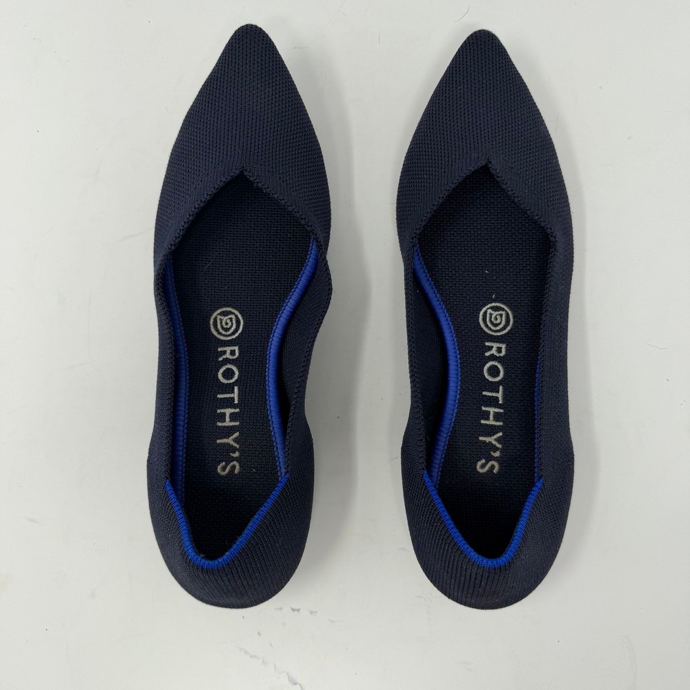 Rothy's The Point Pointed Toe Flat Navy Blue Knit Sustainable Women 7.5